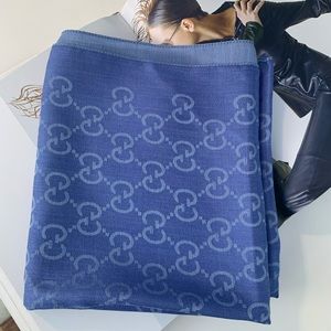 🔥❤️🔥 GUCCI Blue Jacquard GG Wool Silk Scarf Unisex🔥❤️🔥
